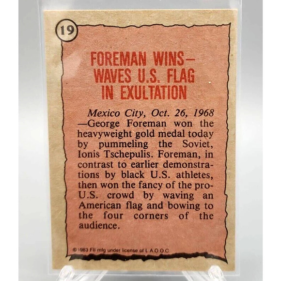 1983 Topps Greatest Olympians Boxing Card #19 George Foreman - Picture 2 of 2